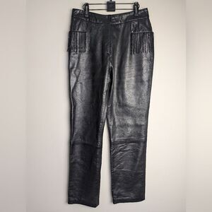 Vintage women's leather trousers high waist beaded fringe Jean Airoldi 10